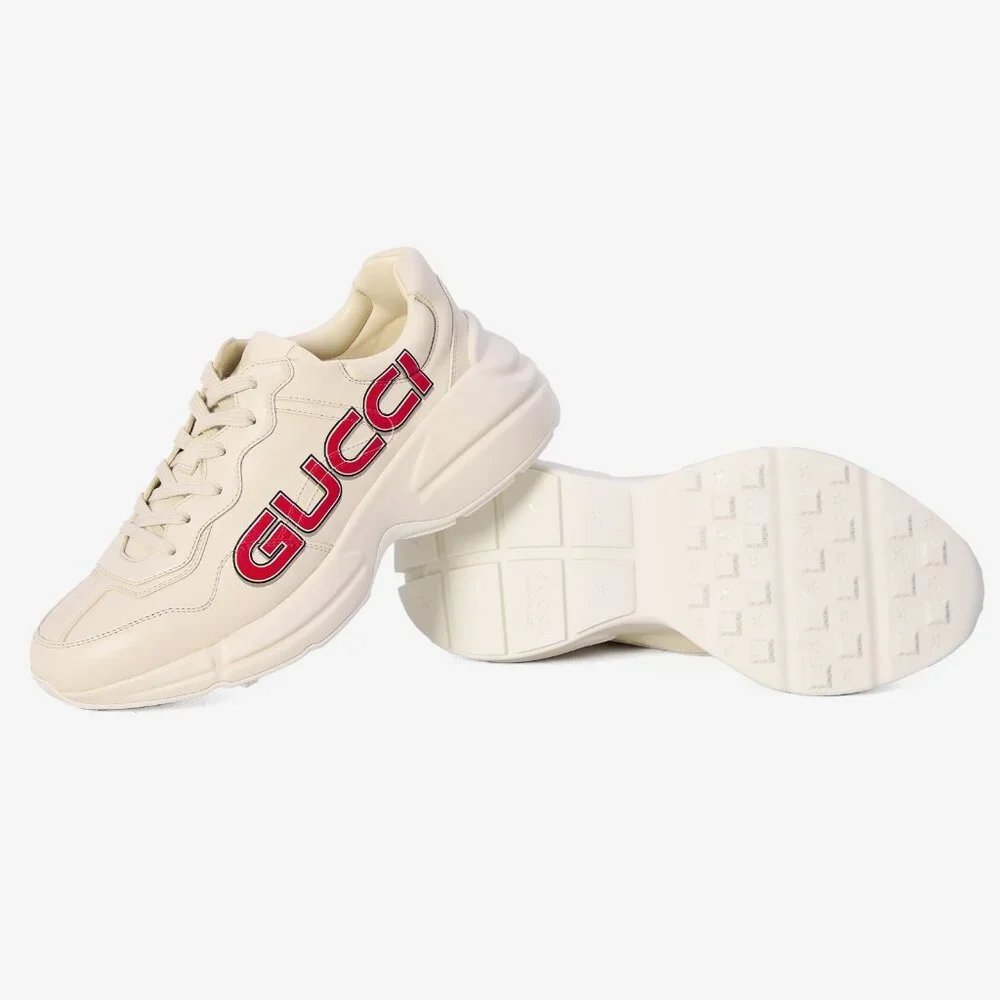 NEW GUCCI Rhyton Ivory Demetra Leather Sneakers Men’s G 8.5 / US 9 Authentic